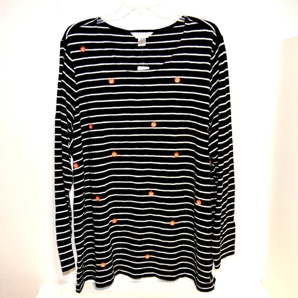CJ Banks Women’s Long Sleeve Black and White Striped Blouse - Size 2X
